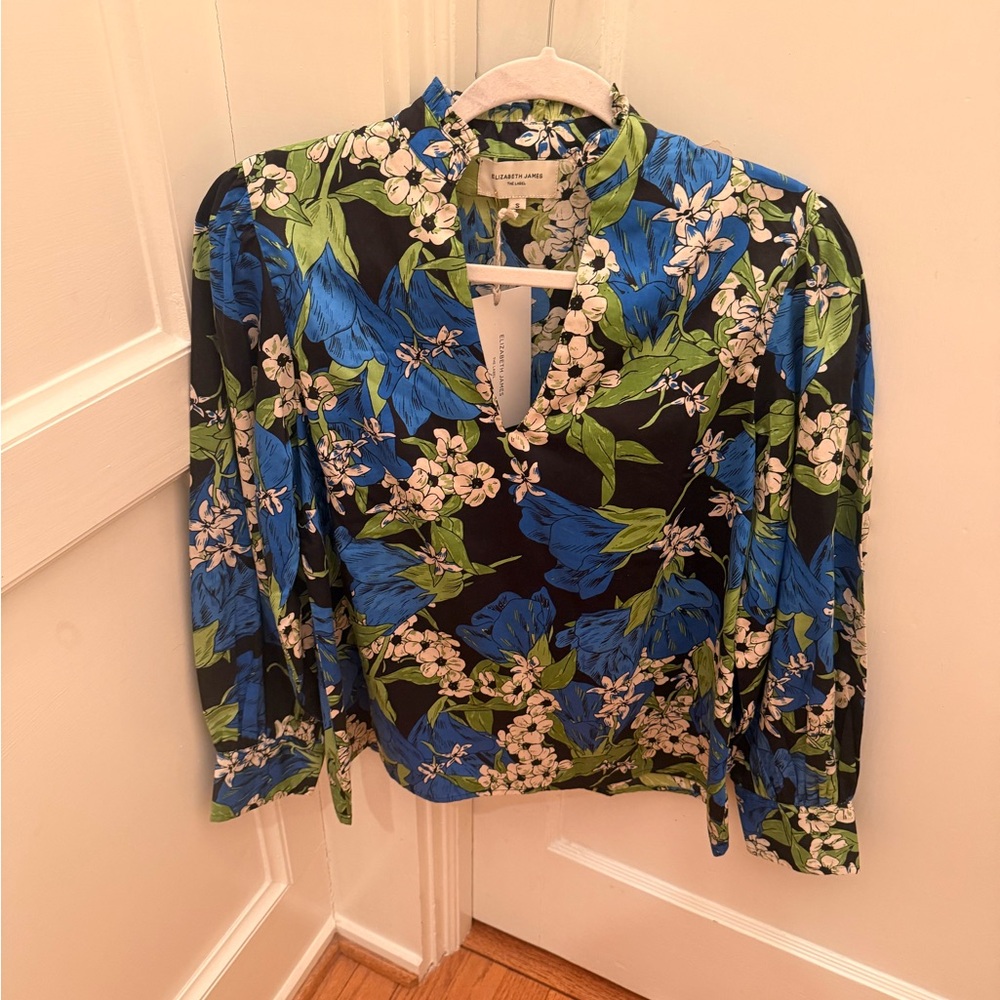 Elizabeth and James Blue and Green Floral Blouse